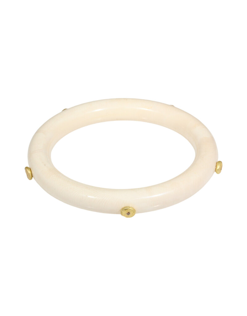 10mm Fossilized Walrus Ivory Round Bangle with 18k Gold and Cognac Diamonds