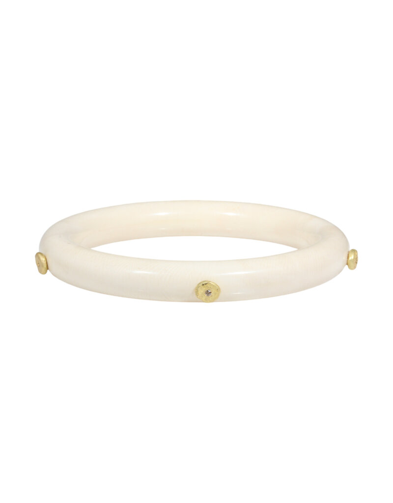 10mm Fossilized Walrus Ivory Round Bangle with 18k Gold and Cognac Diamonds