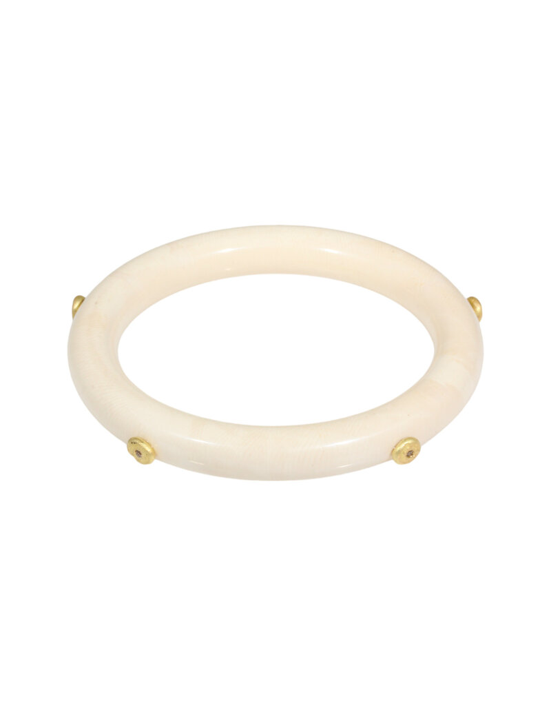 10mm Fossilized Walrus Ivory Round Bangle with 18k Gold and Cognac Diamonds