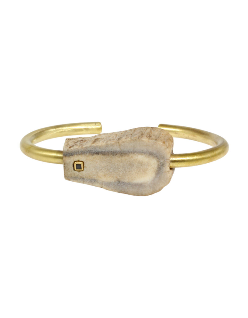 Private Consigner Antler Cuff in Brass with Grey Diamond Cube Flush set in 18k Gold