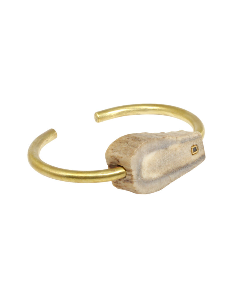 Private Consigner Antler Cuff in Brass with Grey Diamond Cube Flush set in 18k Gold