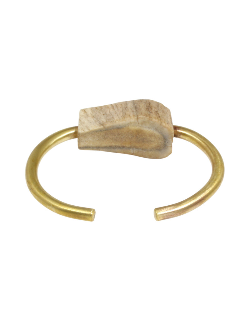 Private Consigner Antler Cuff in Brass with Grey Diamond Cube Flush set in 18k Gold