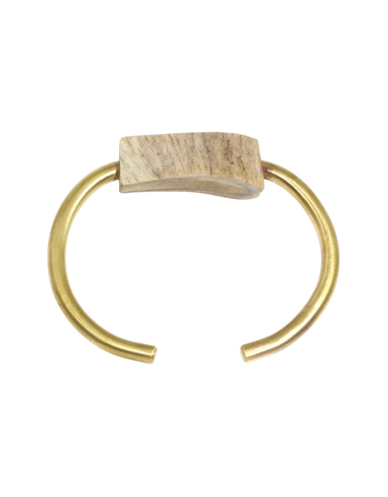 Private Consigner Antler Cuff in Brass with Grey Diamond Cube Flush set in 18k Gold