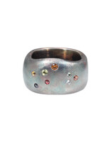 Constellation of Sagittarius Wide Band in Oxidized Silver with Blue & Caramel Candy Sapphires