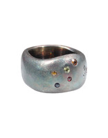 Constellation of Sagittarius Wide Band in Oxidized Silver with Blue & Caramel Candy Sapphires