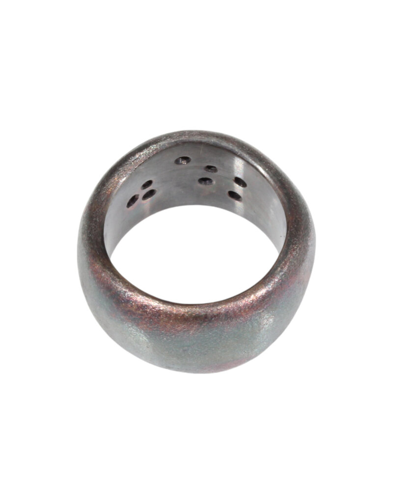 Constellation of Sagittarius Wide Band in Oxidized Silver with Blue & Caramel Candy Sapphires