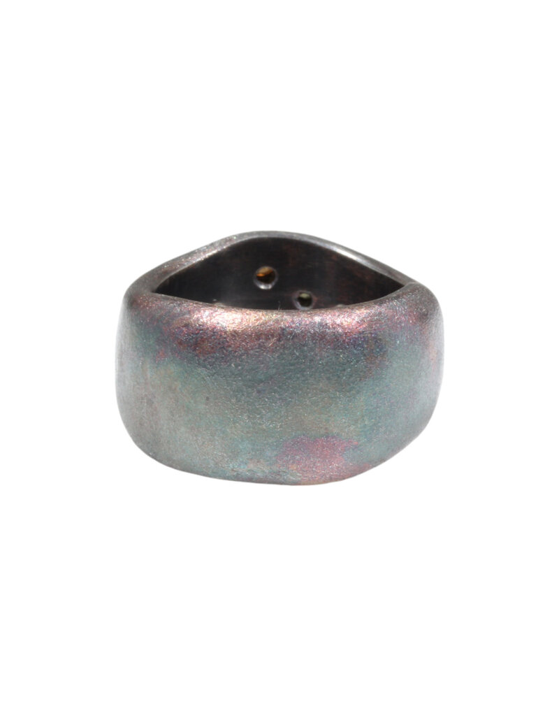 Constellation of Sagittarius Wide Band in Oxidized Silver with Blue & Caramel Candy Sapphires