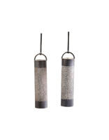 Perforated Cylinder Dangle Earrings in Oxidized Silver