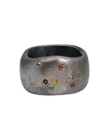 Constellation of Aries Wide Band in Oxidized Silver with Blue & Caramel Candy Sapphires
