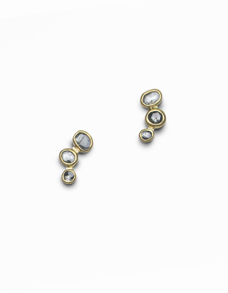Olivia Shih Diamond Trio Ear Climber Post Earrings in 22k and 14k Gold