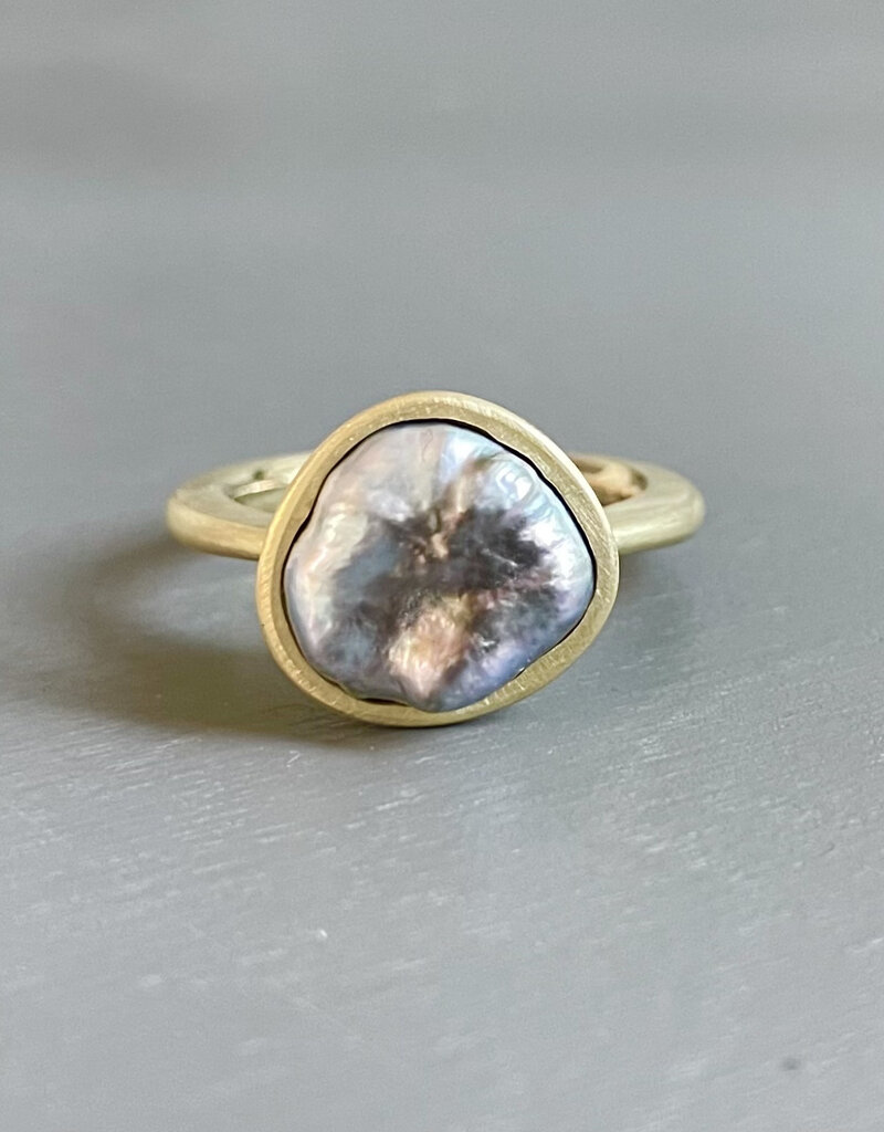 Large Keshi Pearl Ring in 18k Yellow Gold