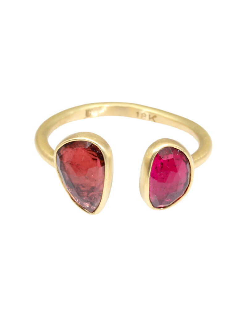 Open Double Organic Shape Pink Spinel Ring in 18k Gold - size 6.5
