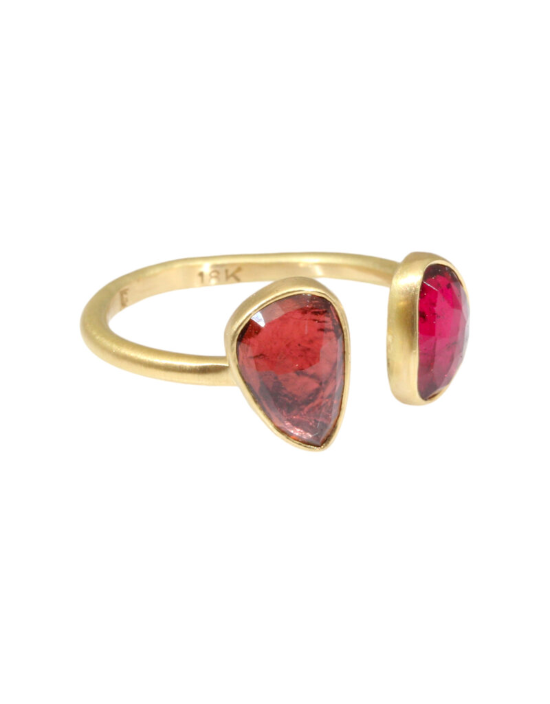 Open Double Organic Shape Pink Spinel Ring in 18k Gold - size 6.5