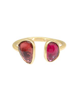 Open Double Organic Shape Pink Spinel Ring in 18k Gold - size 6.5