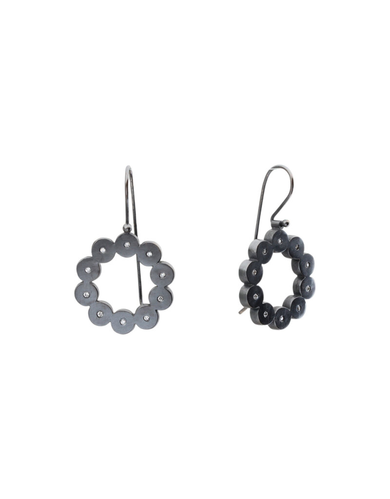 Multi-dot Circle Diamond Earrings in Oxidized Silver