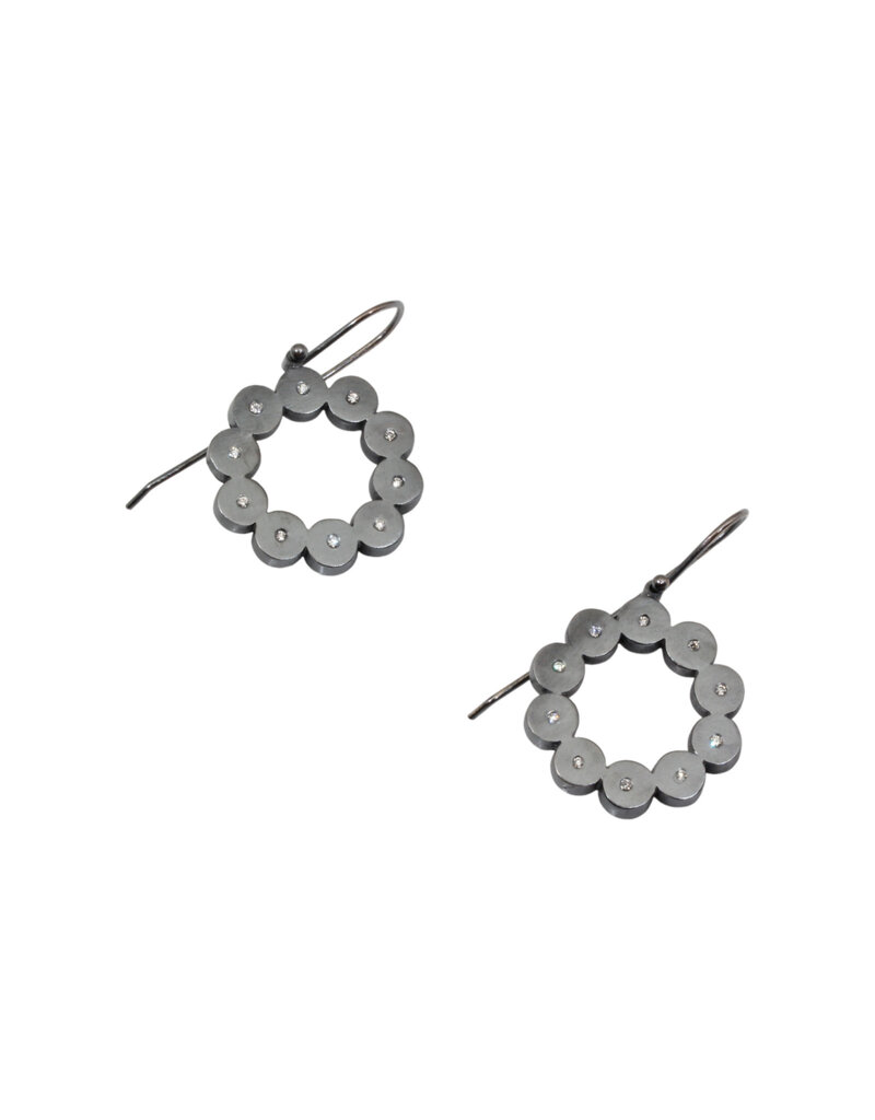 Multi-dot Circle Diamond Earrings in Oxidized Silver