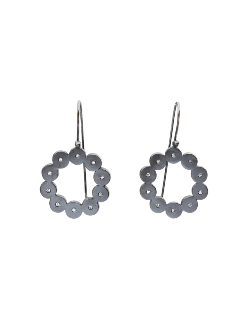 Multi-dot Circle Diamond Earrings in Oxidized Silver