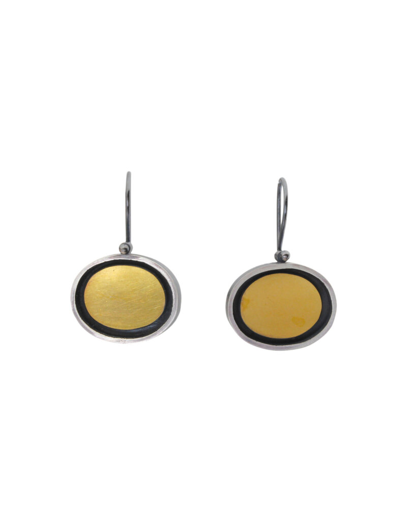 Small Floating Oval Earrings in Oxidized Silver & 22k Gold Bi-Metal