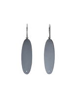 Long Oval Earrings with Diamonds in Oxidized Silver