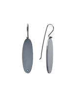Long Oval Earrings with Diamonds in Oxidized Silver