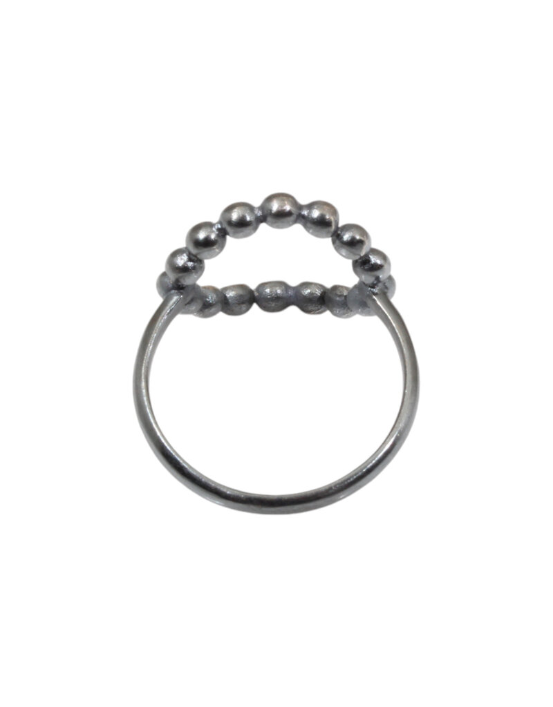 Curved Circle Ring in Oxidized Silver with Diamond