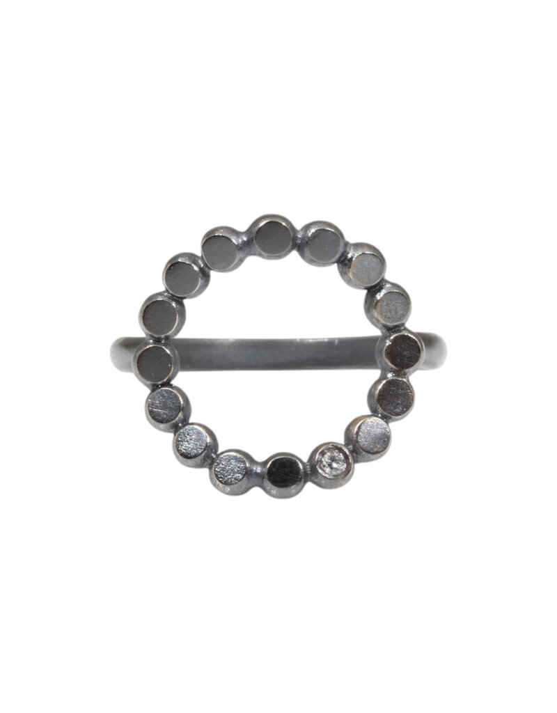 Curved Circle Ring in Oxidized Silver with Diamond