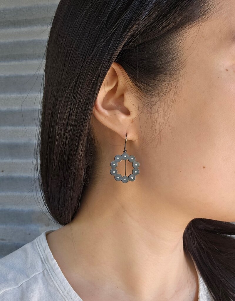 Multi-dot Circle Diamond Earrings in Oxidized Silver