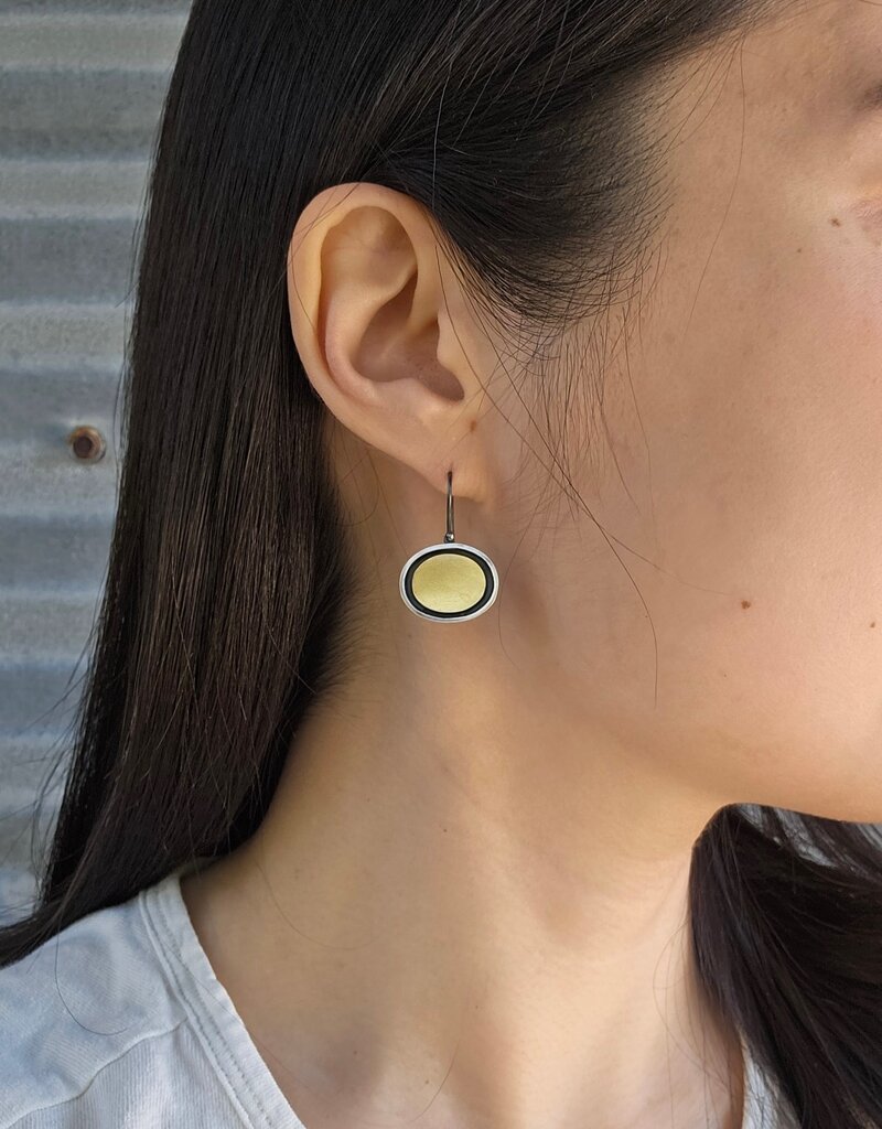 Small Floating Oval Earrings in Oxidized Silver & 22k Gold Bi-Metal
