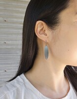 Long Oval Earrings with Diamonds in Oxidized Silver