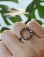 Curved Circle Ring in Oxidized Silver with Diamond