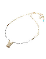 Organic Carved Antler Form Necklace with Turquoise & Mother of Pearl Beads