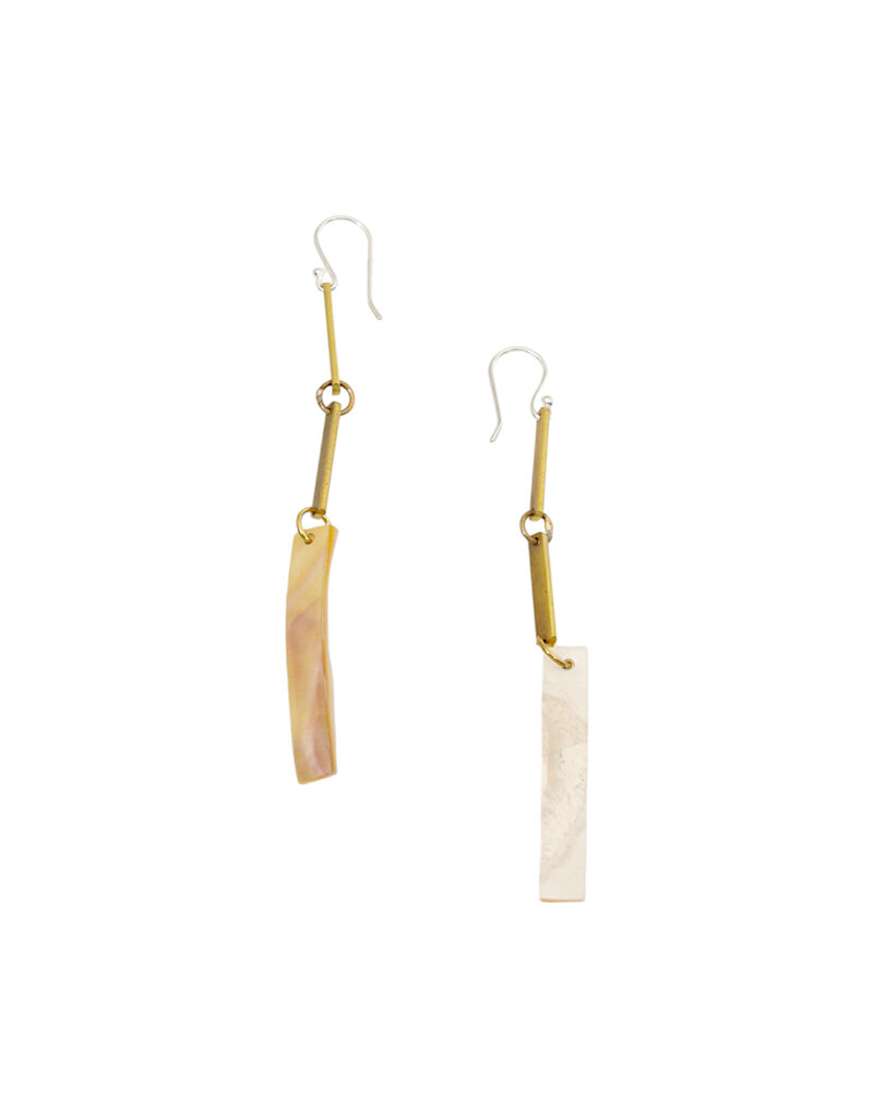 Brass Bar Drop Earrings with Mother of Pearl