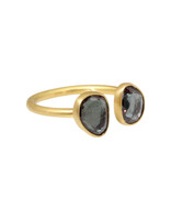 Open Double Organic Stormy Blue Grey Spinel Ring in 18K Gold - size 6.5
