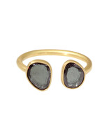 Open Double Organic Stormy Blue Grey Spinel Ring in 18K Gold - size 6.5
