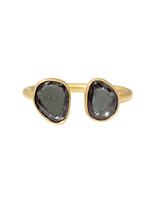 Open Double Organic Stormy Blue Grey Spinel Ring in 18K Gold - size 6.5