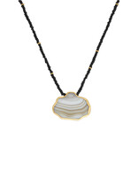 Antique Agate Pendant on Matte Black Bead and 18k Gold Necklace