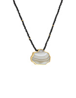 Antique Agate Pendant on Matte Black Bead and 18k Gold Necklace