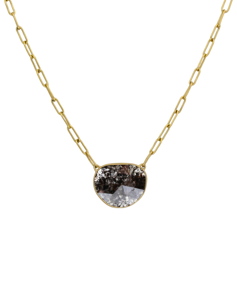 Salt and Pepper Diamond Slice Necklace in 18k Gold with Handmade Chain