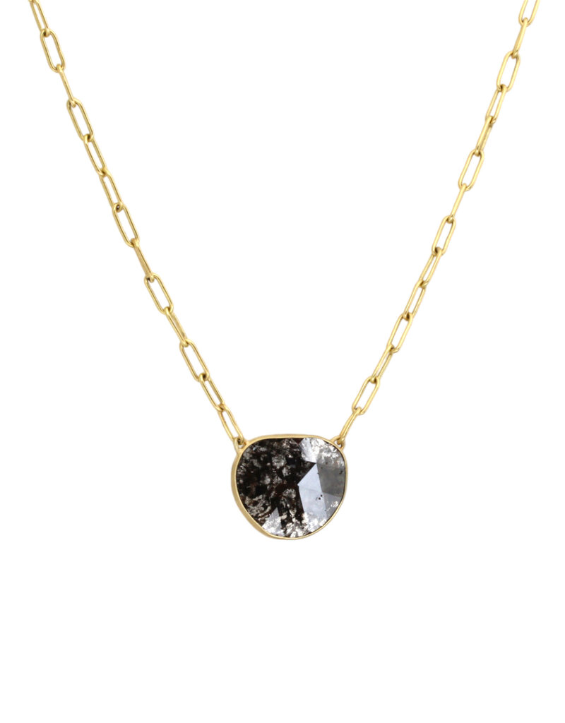 Salt and Pepper Diamond Slice Necklace in 18k Gold with Handmade Chain