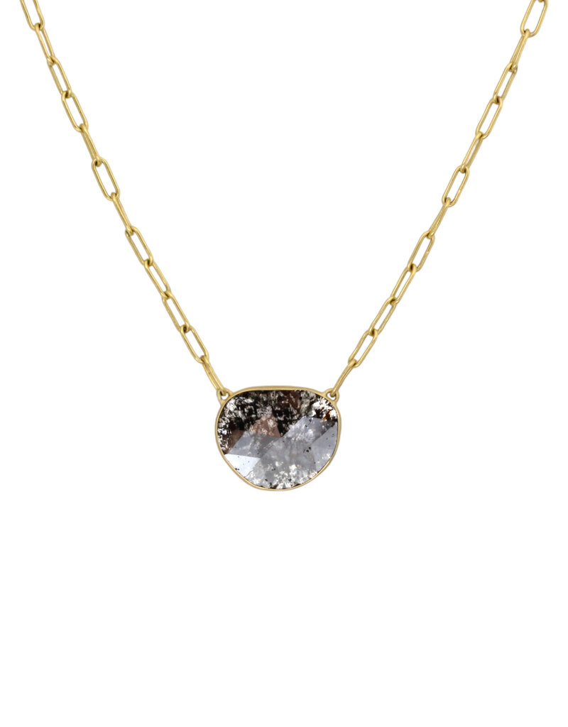 Salt and Pepper Diamond Slice Necklace in 18k Gold with Handmade Chain