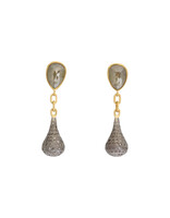 Rosecut Grey Diamond Drop Dangle Earrings with Pave Diamond Drops in 18k Gold and Oxidized Silver