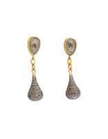Rosecut Grey Diamond Drop Dangle Earrings with Pave Diamond Drops in 18k Gold and Oxidized Silver