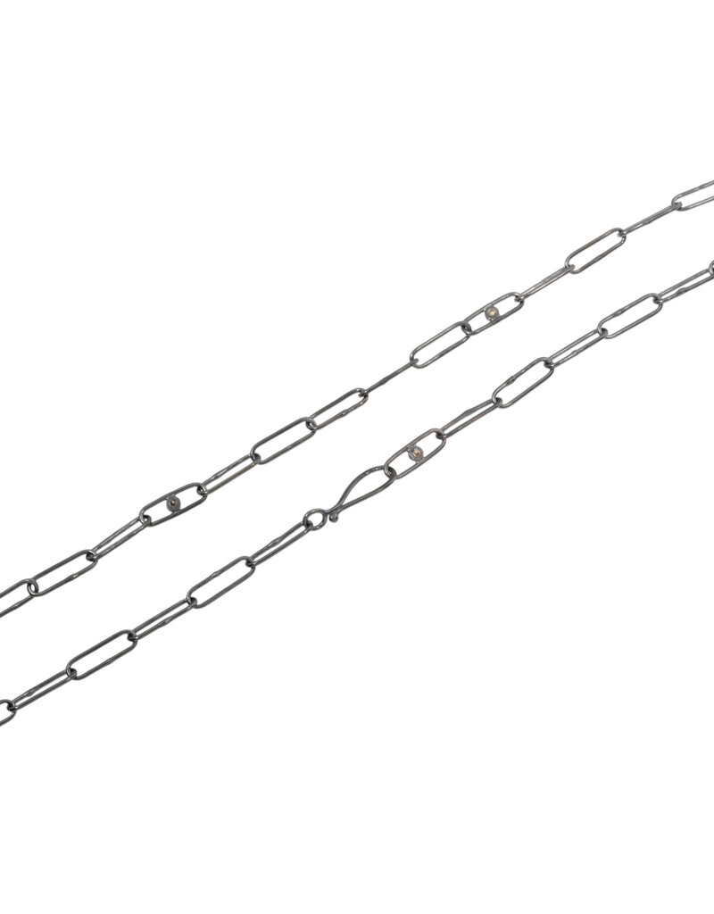Handmade Links Chain in Oxidized Silver with 4 Cognac Diamonds