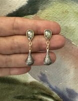 Rosecut Grey Diamond Drop Dangle Earrings with Pave Diamond Drops in 18k Gold and Oxidized Silver