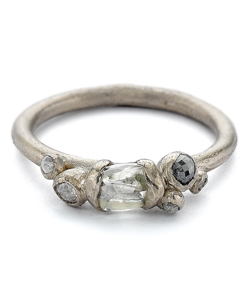 Raw Diamond Ring with Grey Diamonds in 18k White Gold