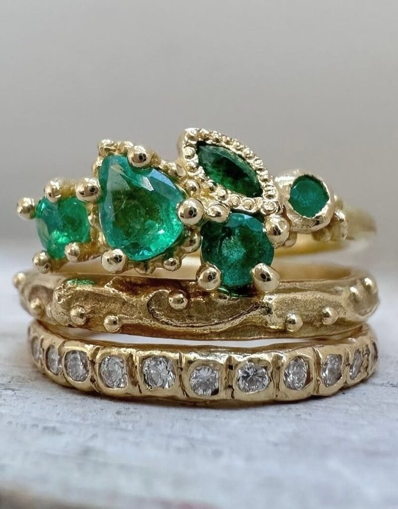Mixed Cut Emerald Cluster Ring in 18k Gold