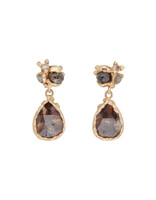 Raw Diamond Cluster and Salt and Pepper Diamond Dangly Post Earrings in 14k Yellow Gold