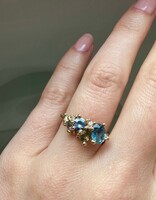 Mixed Sapphire and Diamond Tumbling Cluster Ring in 18k Yellow Gold