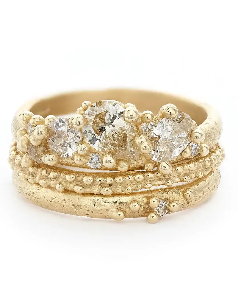 Champagne Diamond Asymmetric Ring in 14k Yellow Gold