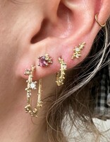 Large Champagne Diamond Encrusted Hoop Earrings in 14k Gold